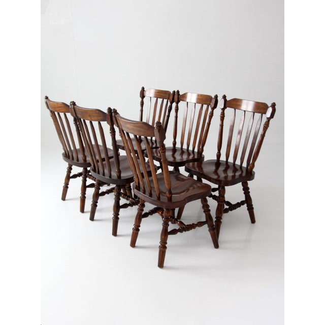 Vintage Colonial Spindle Back Wood Dining Chairs Set of 6 For Sale - Image 12 of 16