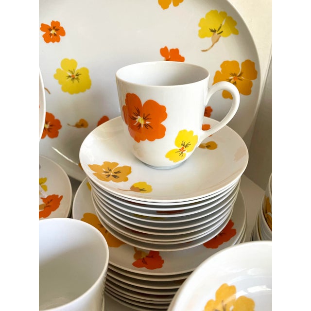 Here is an incredible and RARE set of dinnerware from the 1960's made by Suisse, in Switzerland. The set is the Lugano...