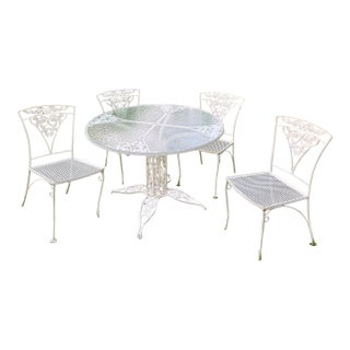 Vintage Meadowcraft “Meadow Rose” Wrought Iron Dining Set, 5 Pieces For Sale