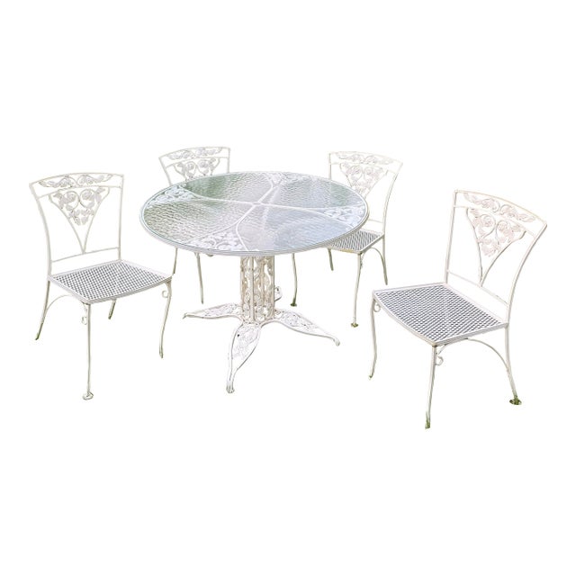 Vintage Meadowcraft “Meadow Rose” Wrought Iron Dining Set, 5 Pieces For Sale