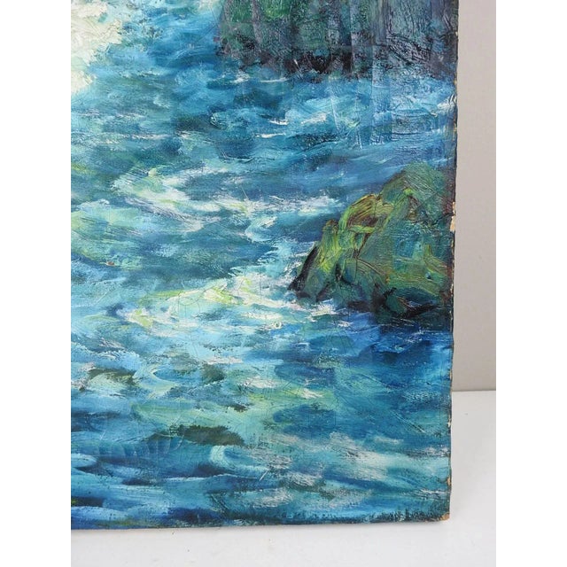 Rustic Vintage Early 20th Century Rocky New England Seascape Painting For Sale - Image 3 of 8