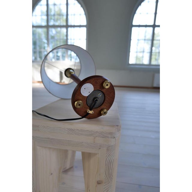 Gray Mid-Century Teak and Brass Table Lamp attributed to Göteborgs Armaturhantverk, Sweden, 1950s For Sale - Image 8 of 9