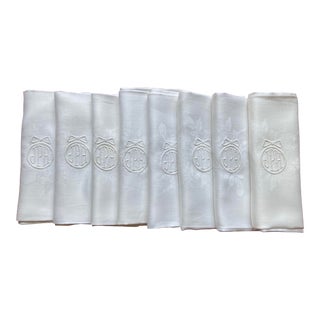 Vintage Extra Large Monogrammed Linen Napkins- Set of 8 For Sale