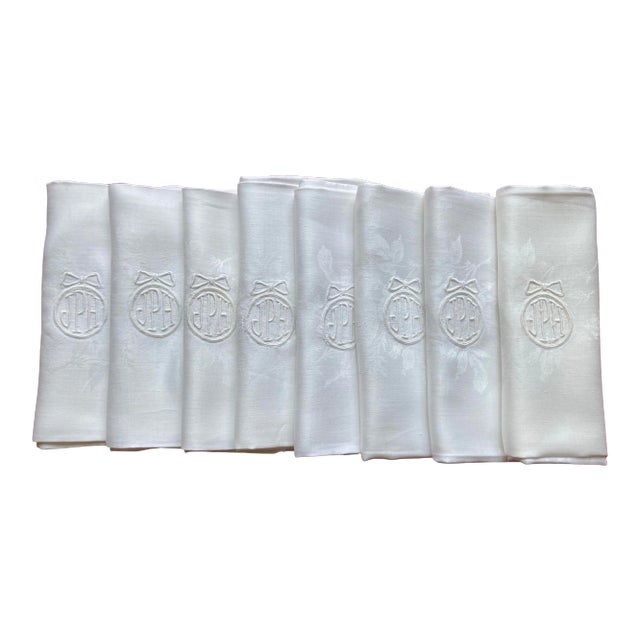 Vintage Extra Large Monogrammed Linen Napkins- Set of 8 For Sale