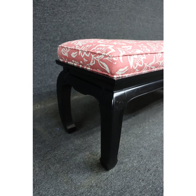 Asian Style Upholstered Window Bench With Black Lacquer Base For Sale - Image 4 of 13