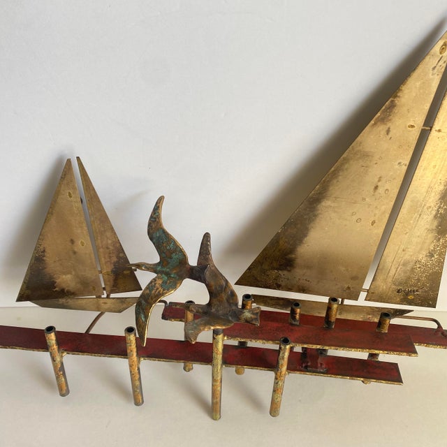 Mid Century Curtis Jere Shore Birds Metal Wall Art Sculpture Sailboat