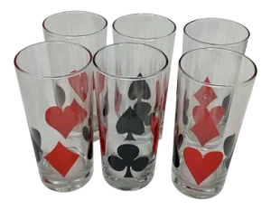 Vintage Card Suit Highball Glasses - Set of 6