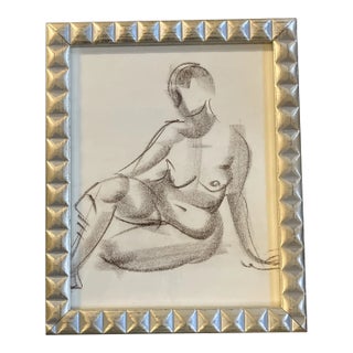 1950’s Original Cubist/Abstract Female Nude Charcoal Study Drawing Ornate Frame For Sale