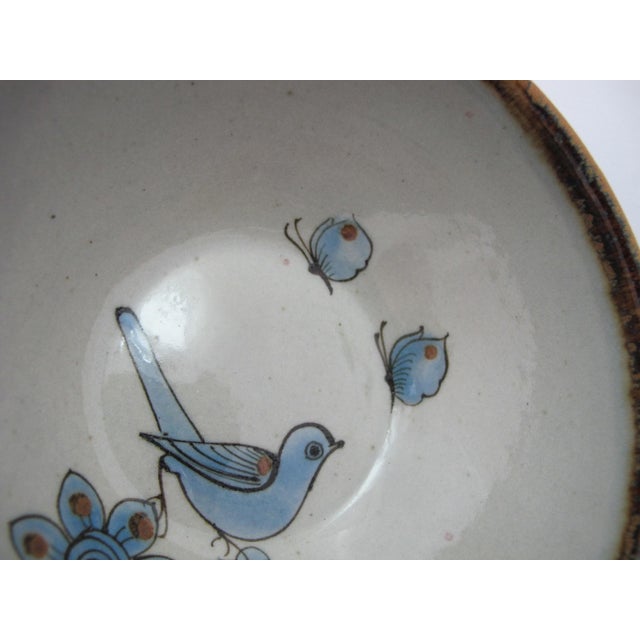 Ken Edwards El Palomar Blue Bird Butterfly Tonala Mexico Pottery 6 1/4" Bowl For Sale - Image 4 of 6