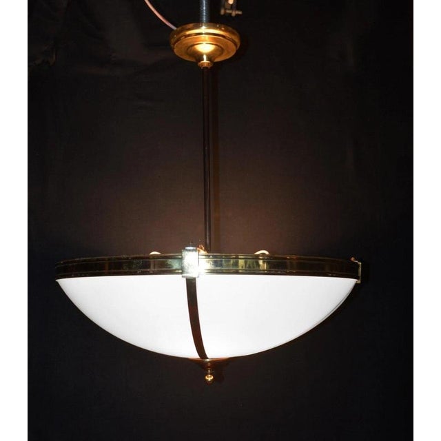 Large Mid-Century Four-Light Opaline and Polished Brass Bowl Chandelier, 1960s For Sale - Image 13 of 17