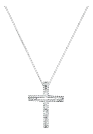 Stencil Cutout Diamond Cross Pendant .32cttw 14k White Gold