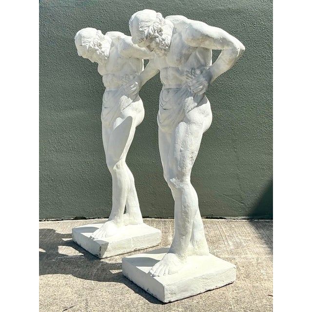 Vintage Grand Tour Painted Concrete Hercules Pedestal- a Pair For Sale - Image 11 of 12