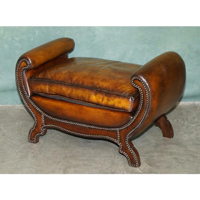 Antique Edwardian Sculptural Leather Scroll End Ottomans, 1910, Set of 2 For Sale - Image 16 of 18