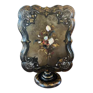 Antique Victorian Paper Mache Jennens and Bettridge Style With Mother of Pearl Inlaid Tilt Top Table