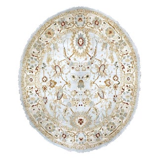Afghan Sultanabad Wool 8x10 Light Blue, Ivory & Taupe Handmade Oval Area Rug #9902749 For Sale