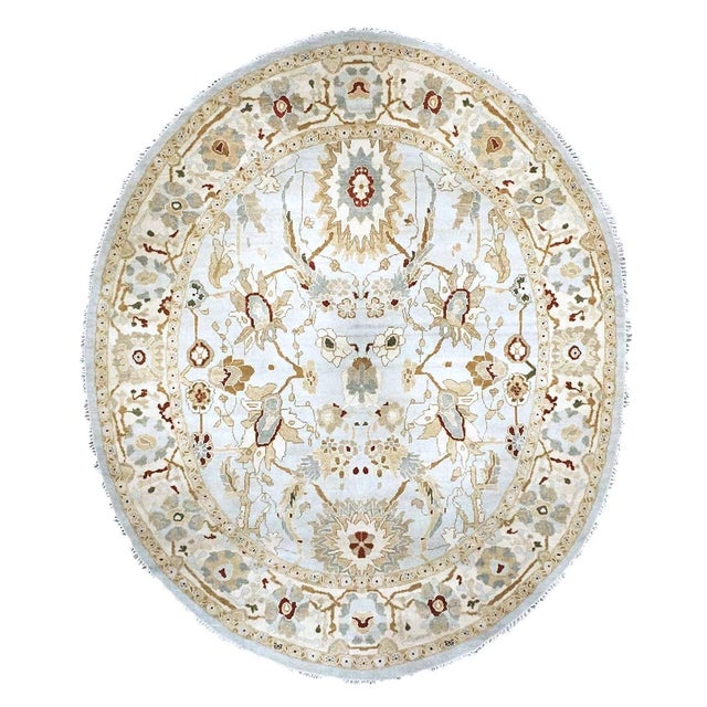 Afghan Sultanabad Wool 8x10 Light Blue, Ivory & Taupe Handmade Oval Area Rug #9902749 For Sale