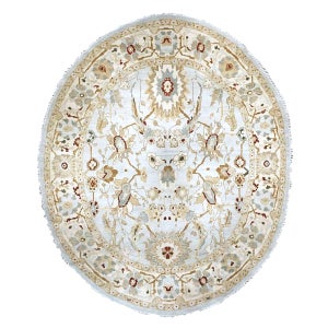 Afghan Sultanabad Wool 8x10 Light Blue, Ivory & Taupe Handmade Oval Area Rug #9902749