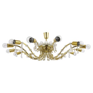 Large Mid-Century Brass & Crystal Flower Chandelier by Lobmeyr, Austria, 1950s For Sale