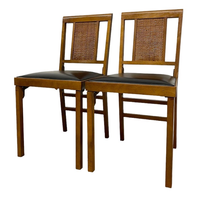 1970s -Century Modern Folding Chairs by Leg-O-Matic, Set of 2 With Cane Backs For Sale