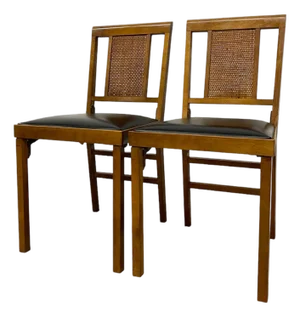 1970s -Century Modern Folding Chairs by Leg-O-Matic, Set of 2 With Cane Backs