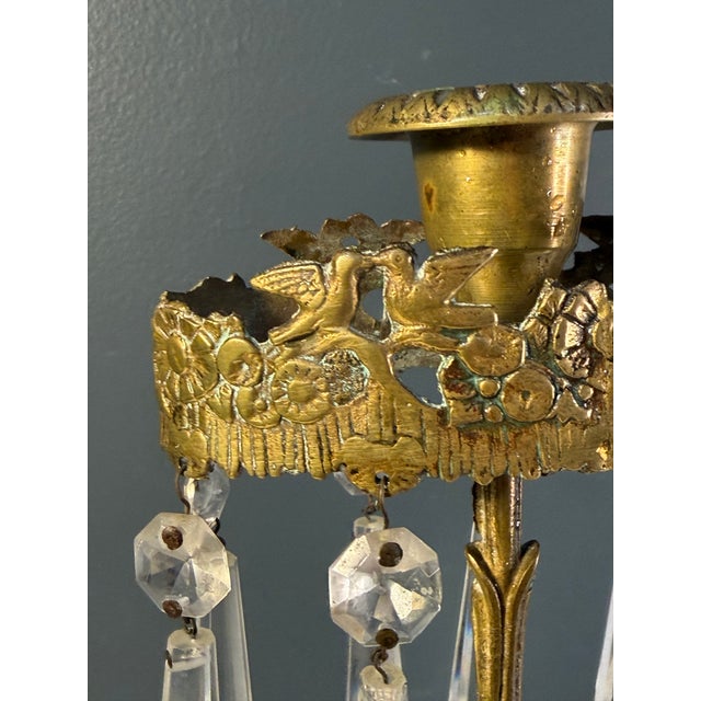 Metal Antique Victorian Cornelius & Co. Gilt Mantel Lusters, Crystal Girandoles, Gold Figural Candlesticks Candelabra Marble 1800’s For Sale - Image 7 of 12