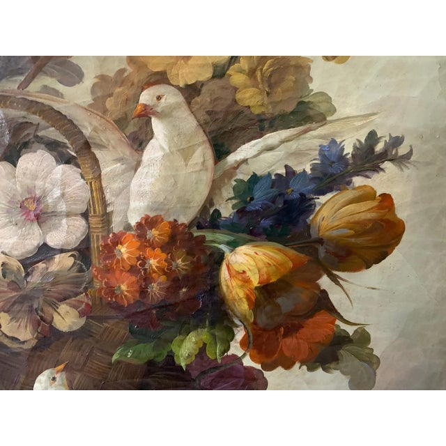 1970s Still Life of Flower and Doves in Oak Frame For Sale - Image 5 of 13