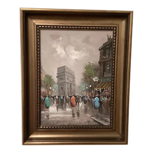 Mid 20th Century "Parisian Street Scene Arc De Triomphe" Post-Impressionist Oil Painting on Canvas, Framed
