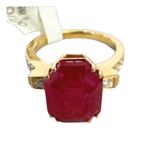 8.34 CTW Victorian Style Diamond & Emerald-Cut Ruby Ring 18k Yellow Gold, Size 6