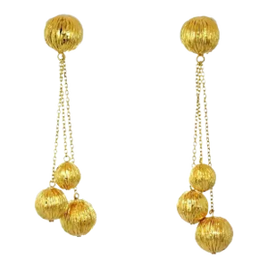 Giordana Castellan 14k Yellow Gold Triple Chain Foil Wrap Balls Dangle Earrings, 2 Pieces