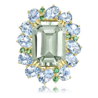 Nina Zhou Margaret 14.2ctw Prasiolite Aquamarine Tsavorite Cocktail Ring (All Sizes Available) For Sale
