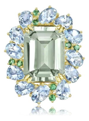 Nina Zhou Margaret 14.2ctw Prasiolite Aquamarine Tsavorite Cocktail Ring (All Sizes Available)