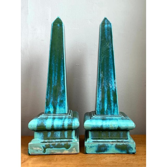 Vintage Blue Glazed Ceramic Obelisks For Sale - Image 9 of 12
