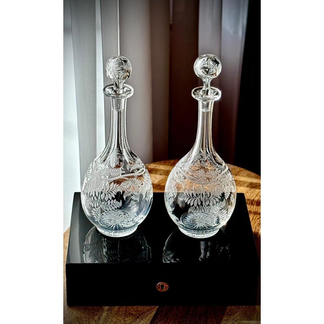 Victorian Stourbridge Fern Engraved Glass Decanters, 1880, Set of 2 For Sale - Image 15 of 17