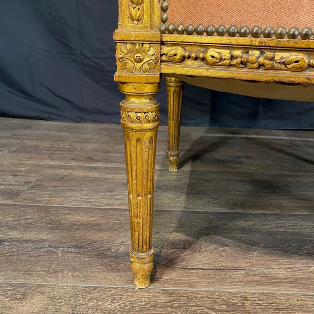 Antique French Louis XVI Giltwood Mohair Armchairs From Salon Set -a Pair For Sale - Image 10 of 13