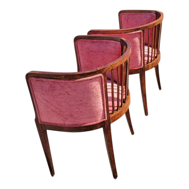 Pair 1920s English Edwardian Inlaid Mahogany Tub Club Chairs Newly Upholstered For Sale In Philadelphia - Image 6 of 18