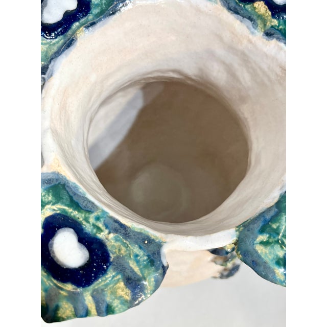 Vintage Italian Earthenware Vase With Stylized Peacock Feather Design For Sale - Image 14 of 15