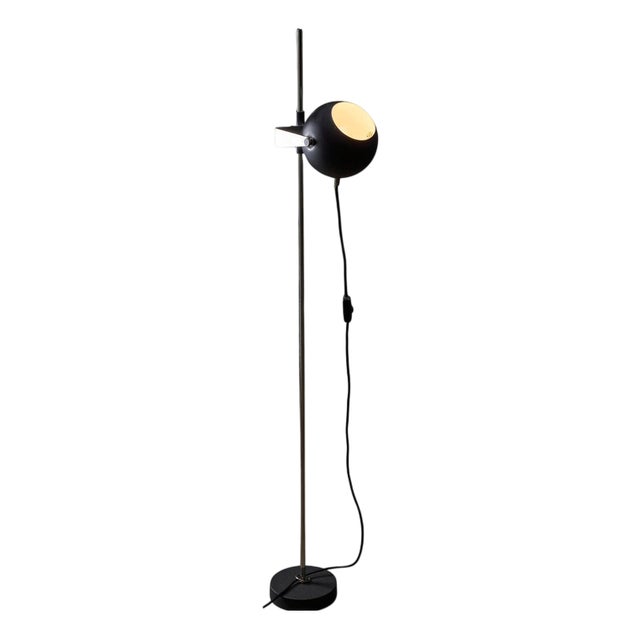 Minimalist Black Sphere Adjustable Floor Lamp with Chrome Stem, 1960s For Sale