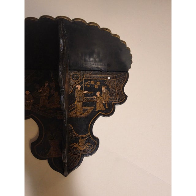 Chinoiserie Black Paper Mache Wall Shelf Bracket For Sale - Image 11 of 17