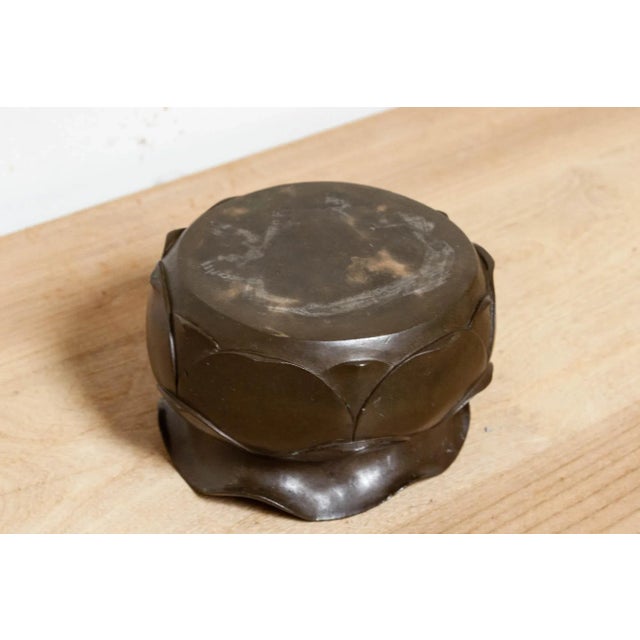 Metal Antique Asian Bronze Lotus Water Vase For Sale - Image 7 of 8