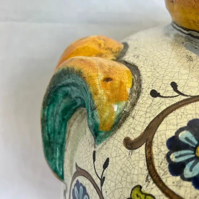 Ivory 1990s Hand-Painted Large Italian Ceramic Vase: Grape and Lemon Design For Sale - Image 8 of 12