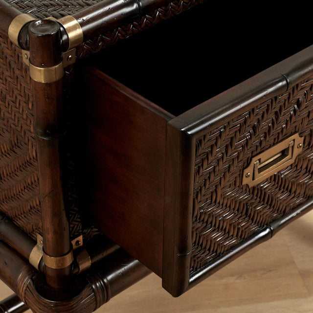 Pair of Vintage Faux Bamboo and Grasscloth British Colonial Style Stands For Sale - Image 11 of 18