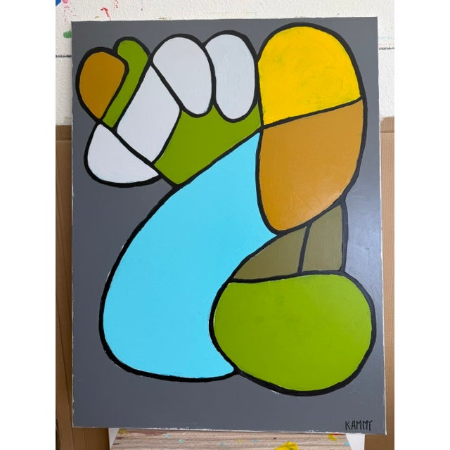 Blue Bold Graphic Pop Art Abstract Canvas – Modern Color Block Painting (36 X 48) For Sale - Image 8 of 10