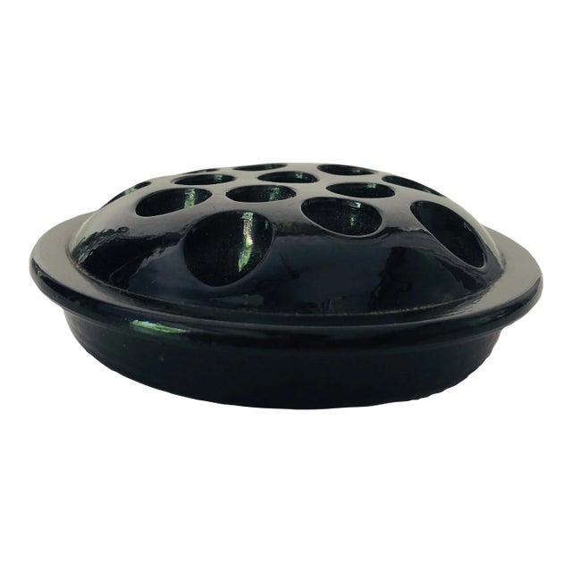 Midcentury Black Amethyst Glass Flower Frog For Sale