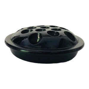 Midcentury Black Amethyst Glass Flower Frog