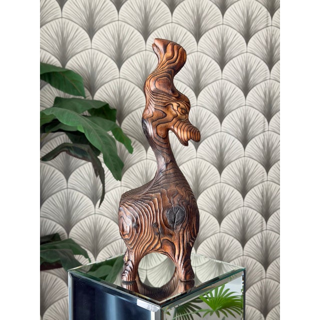 1960s Vintage Mid-Century Modern Retro 1960s Tiki Polynesian Wood Carved Brutalist Sculpture Attributed to Witco For Sale - Image 5 of 18