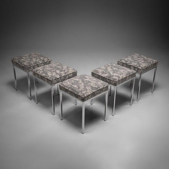 This elegant set of five mid-century modern stools embodies the clean architectural aesthetic that defined European design...