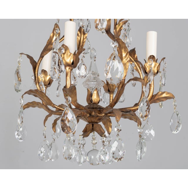 Italian Gilt Tôle Crystal Chandelier For Sale - Image 12 of 15
