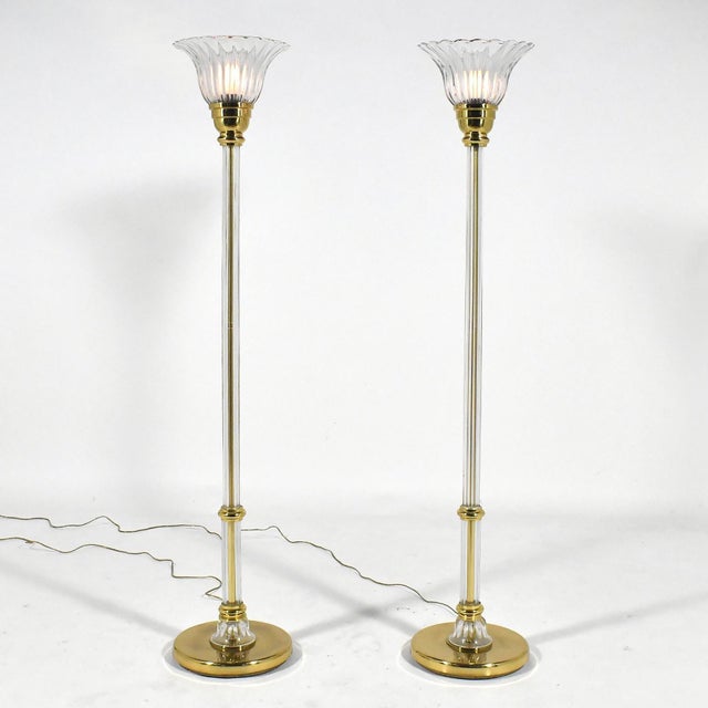 1970s 1970s Pair of Vetri Artistica Murano Glass and Brass Torchiers For Sale - Image 5 of 10