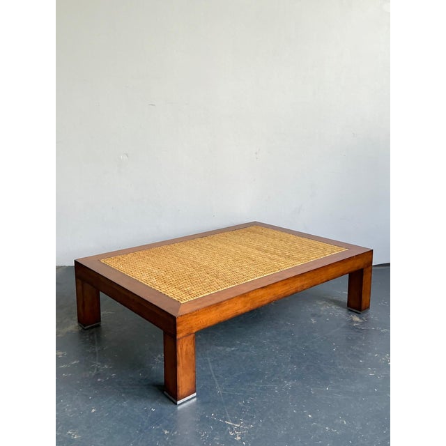 Tan Vintage Woven Rattan “Modern Barn” Coffee Table After Ralph Lauren For Sale - Image 8 of 12