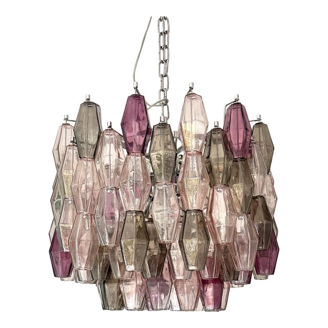 Contemporary Violet “Poliedri” Murano Glass Chandelier in Venini Style For Sale